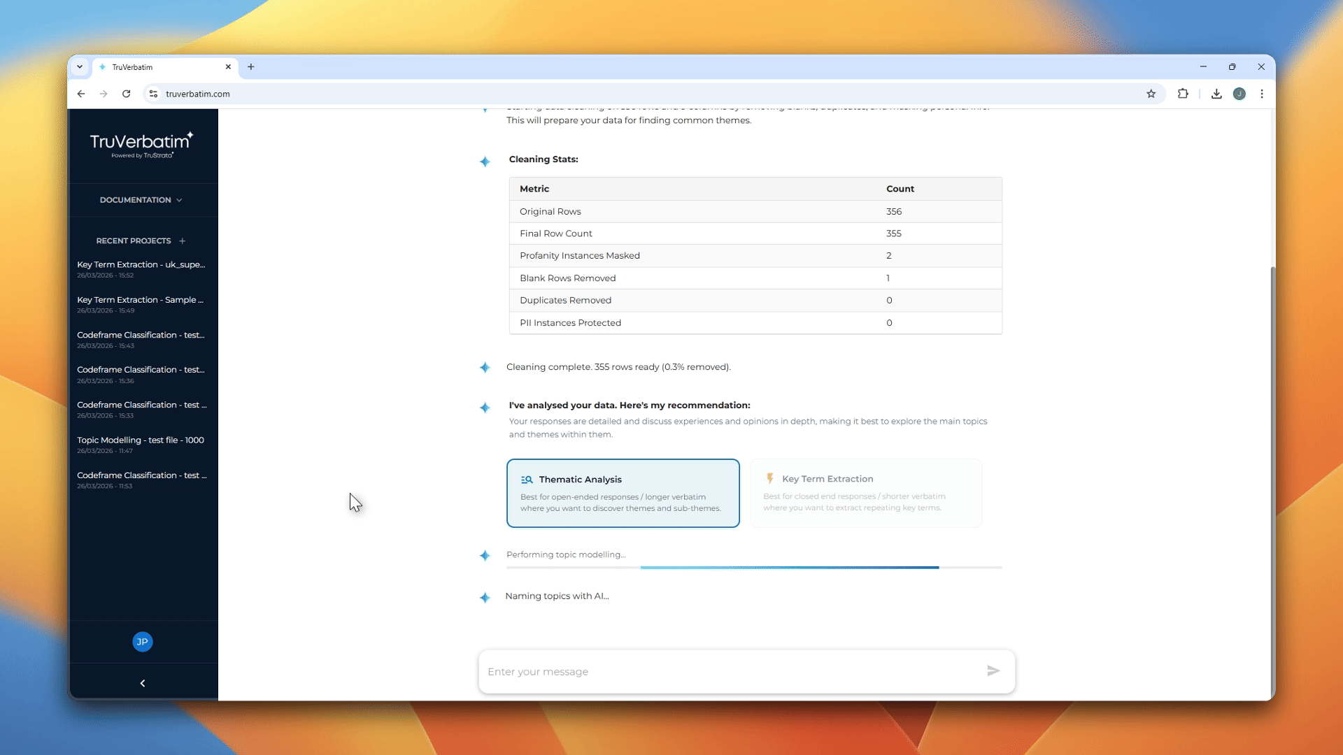 See how TruVerbatim provides thematic analysis. 